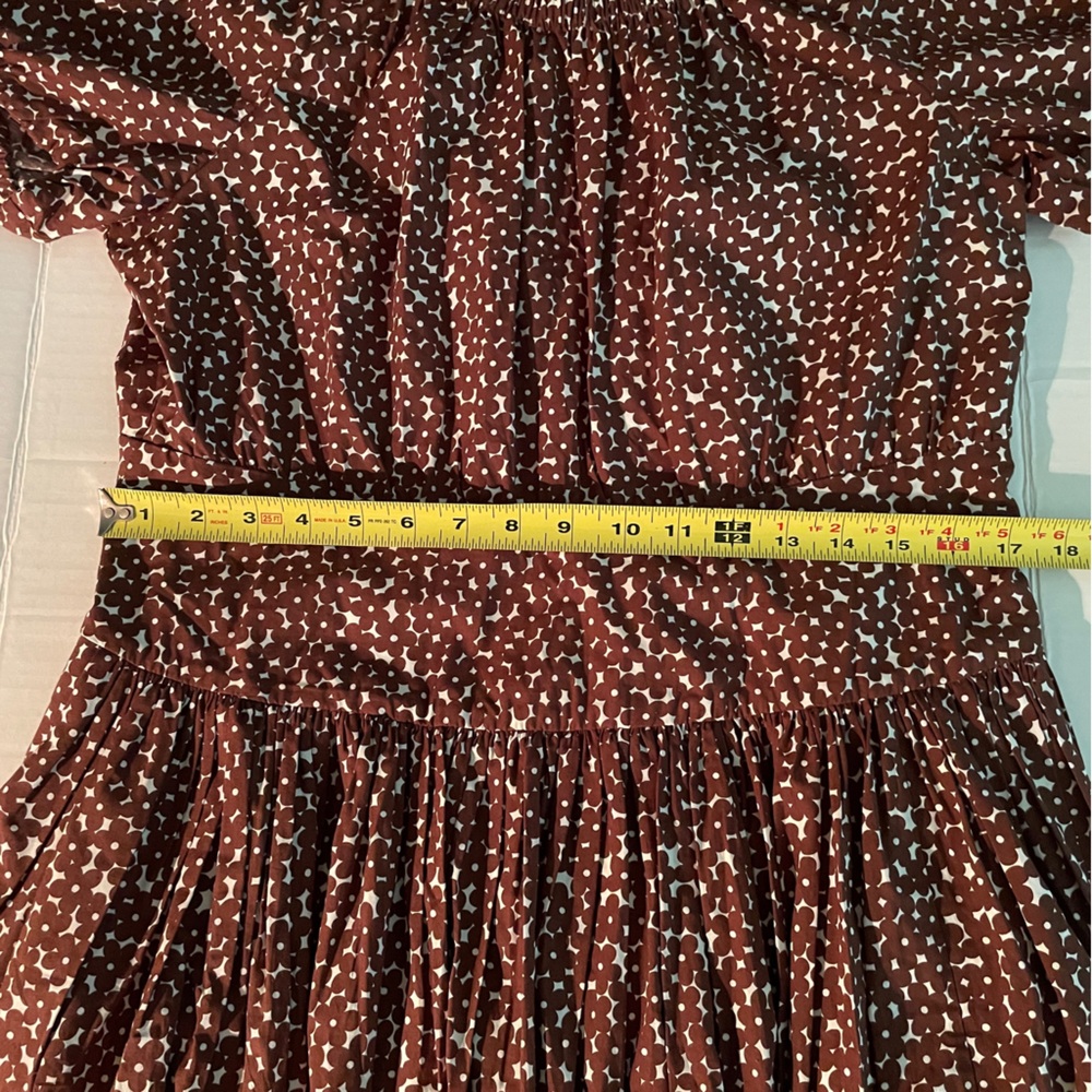 J Crew Mini Dress 14 Brown Floral Drop Waist Cotton Poplin BR400 Cottagecore NWT - Picture 13 of 15